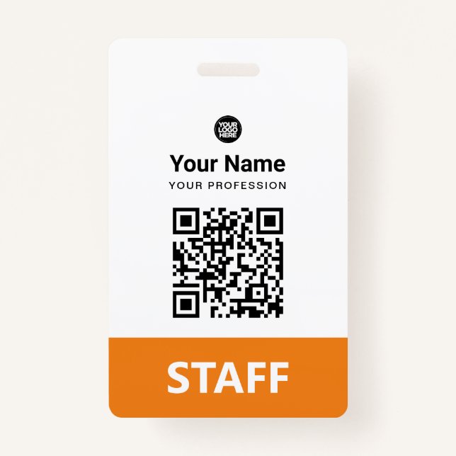 Orange Employee Qr Code, Bar Code, Logo, Name ID Badge (Front)