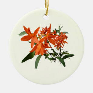 Orange Epidendrum Orchid Ceramic Tree Decoration