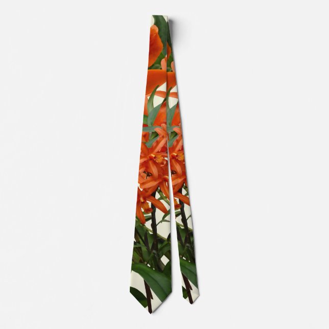 Orange Epidendrum Orchid Tie (Front)
