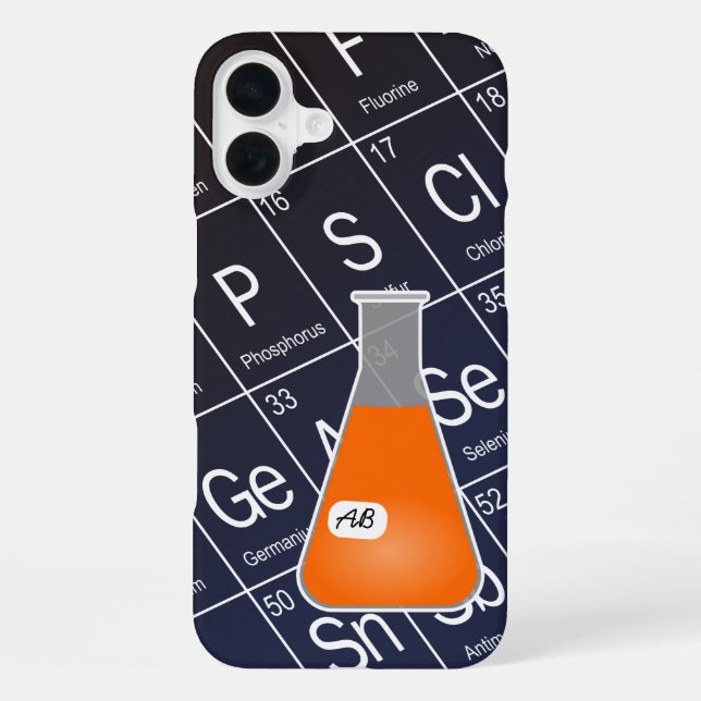 Orange Erlenmeyer Flask (with Initials) Chemistry iPhone Case (Back)