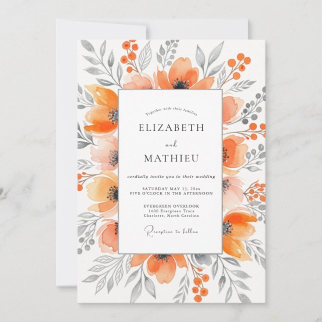 Orange Ethereal Autumnal Wedding Invitation (Front)