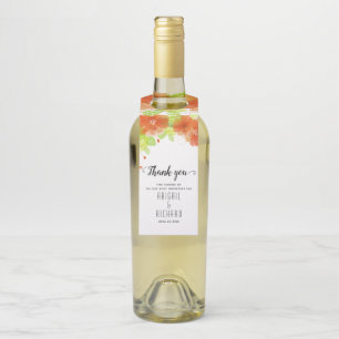 Orange ethereal flowers, floral wedding bottle tag