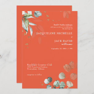 Orange Eucalyptus Elegance Bride Parents Wedding Invitation