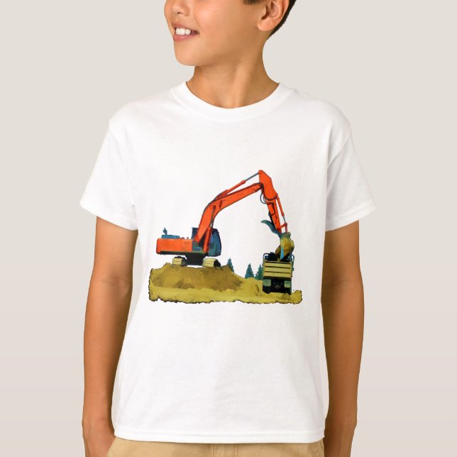 Orange Excavator and Yellow Dump-Truck T-Shirt (Front)