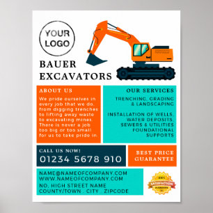 Orange Excavator, Builders Advertising Poster