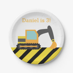 Orange Excavator Construction Boys Birthday Party Paper Plate