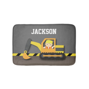 Orange Excavator Construction Boys Room Decor Bath Mat