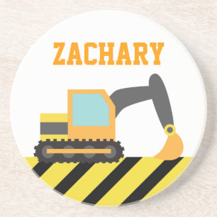 Orange Excavator, Construction Vehicle, For kids Coaster