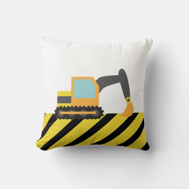 Orange Excavator, Construction Vehicle, For kids Cushion (Front)