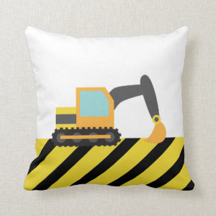 Orange Excavator, Construction Vehicle, For kids Cushion