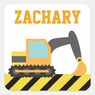 Orange Excavator, Construction Vehicle, For kids Square Sticker