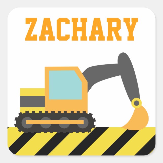 Orange Excavator, Construction Vehicle, For kids Square Sticker (Front)