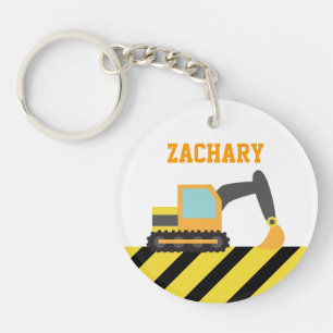 Orange Excavator, Construction Vehicles, for Kids Key Ring