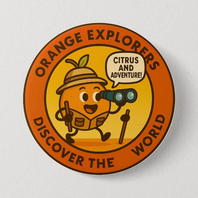 Orange Explorers Discover The World 7.5 Cm Round Badge (Front)