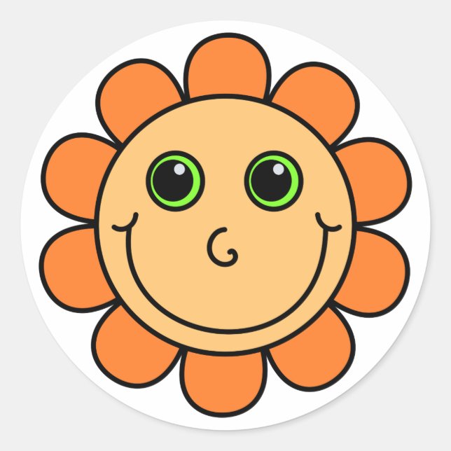Orange Face Flower Classic Round Sticker (Front)