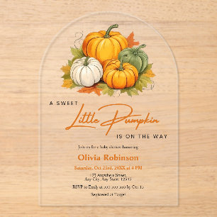 Orange Fall Autumn A Little Pumpkin Baby Shower  Acrylic Invitations