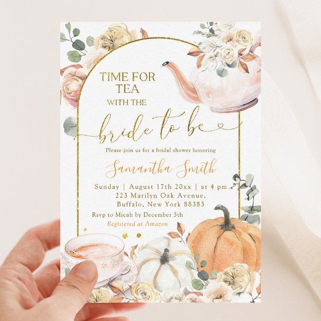 Orange Fall Boho Pumpkin Floral Bridal Shower Tea Invitation (Creator Uploaded)