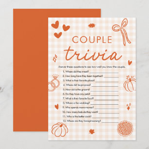 Orange Fall Bow Couple Trivia Bridal Shower Game Invitation