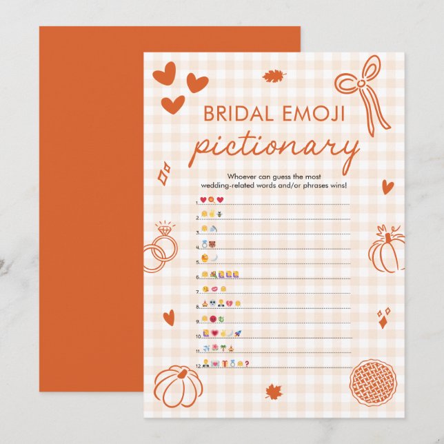 Orange Fall Bridal Shower Emoji Pictionary Game Invitation (Front/Back)
