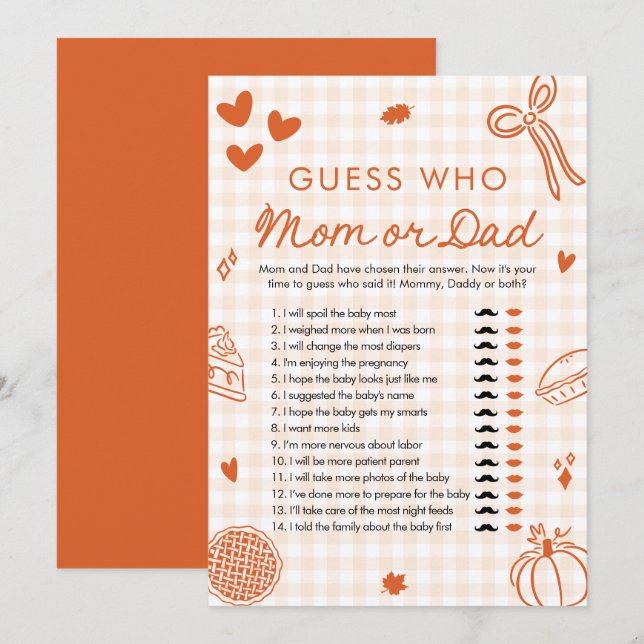 Orange Fall Cutie Pie Guess Who Mum or Dad Game Invitation (Front/Back)