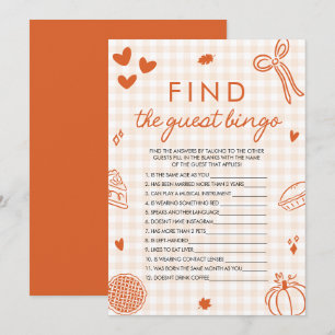 Orange Fall Find the Guest Bingo Baby Shower Game Invitation