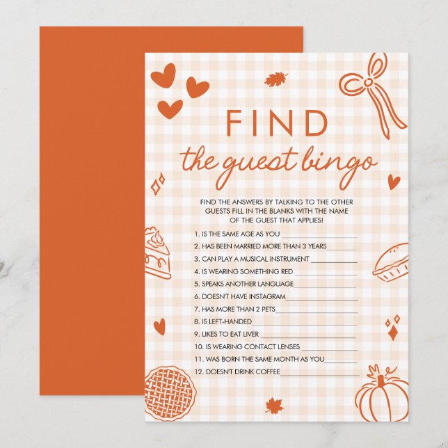 Orange Fall Find the Guest Bingo Baby Shower Game Invitation (Front/Back)