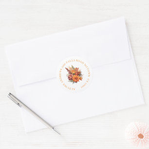 ORANGE FALL FLORAL NAME & ADDRESS CLASSIC ROUND STICKER