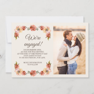 Orange Fall Floral Photo Engagement Announcement