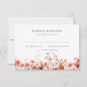 Orange Fall Floral Wedding RSVP Card