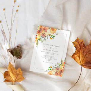 Orange Fall Flowers Border Wedding Invitation