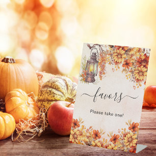 Orange fall flowers party favour pedestal sign
