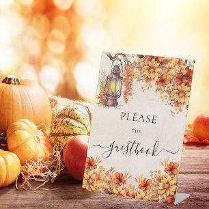 Orange fall flowers party guest book pedestal sign