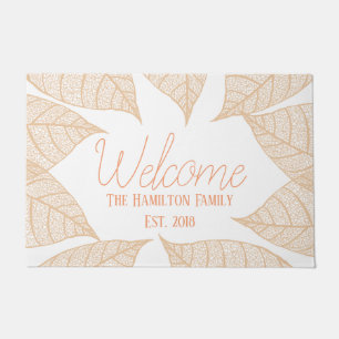 Orange Fall Leaf Skeletons   Personalised Doormat