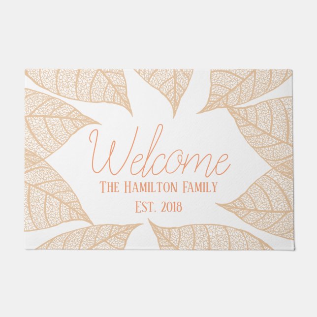 Orange Fall Leaf Skeletons | Personalised Doormat (Front)