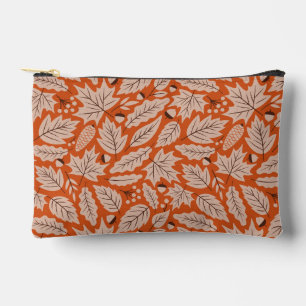 Orange Fall Leaves & Acorns Pattern Accessory Pouch