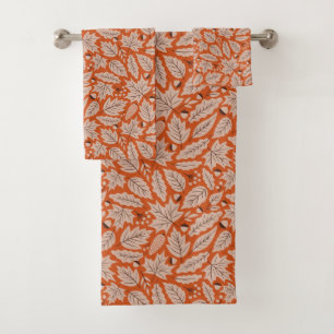 Orange Fall Leaves & Acorns Pattern Bath Towel Set