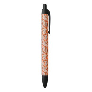 Orange Fall Leaves & Acorns Pattern Black Ink Pen