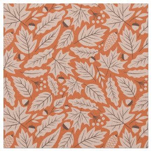 Orange Fall Leaves & Acorns Pattern Fabric