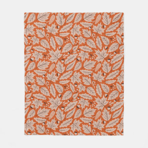 Orange Fall Leaves & Acorns Pattern Fleece Blanket