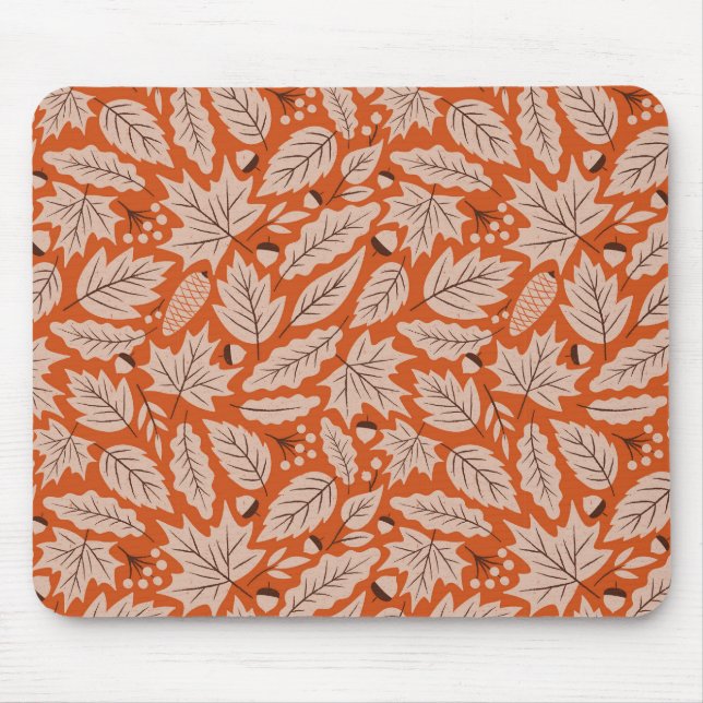 Orange Fall Leaves & Acorns Pattern Mouse Mat (Front)