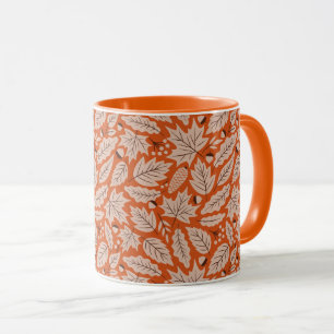 Orange Fall Leaves & Acorns Pattern Mug