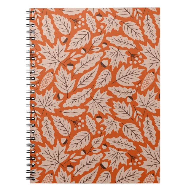 Orange Fall Leaves & Acorns Pattern Notebook (Front)