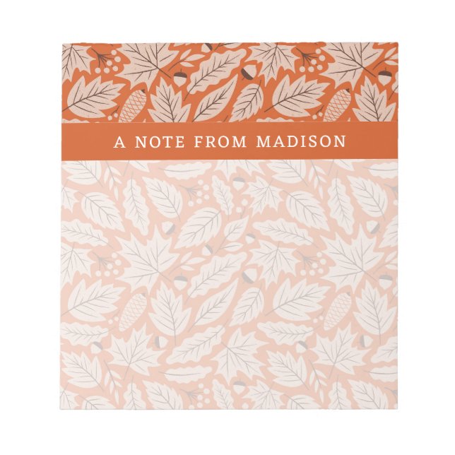 Orange Fall Leaves & Acorns Pattern Notepad (Front)