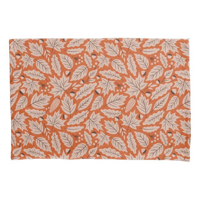 Orange Fall Leaves & Acorns Pattern Pillowcase (Front)