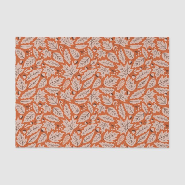 Orange Fall Leaves & Acorns Pattern Tissue Paper (Front)