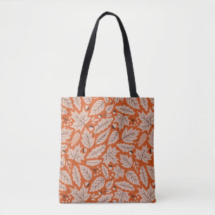Orange Fall Leaves & Acorns Pattern Tote Bag