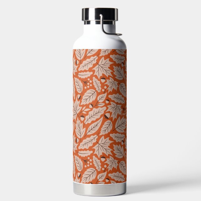 Orange Fall Leaves & Acorns Pattern Water Bottle (Left)