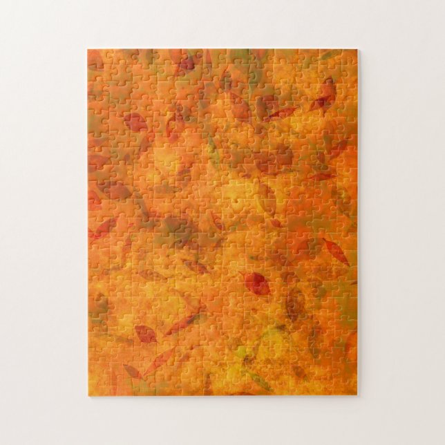 Orange Fall Leaves on Fabric Jigsaw Puzzle (Vertical)