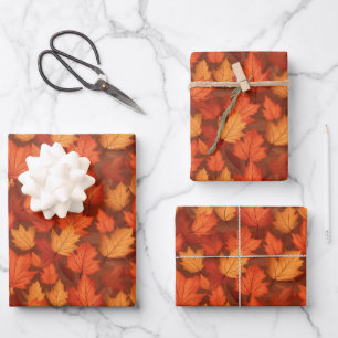Orange fall leaves wrapping paper sheet
