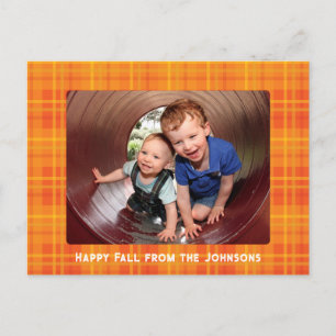 Orange Fall Plaid Photo Postcard